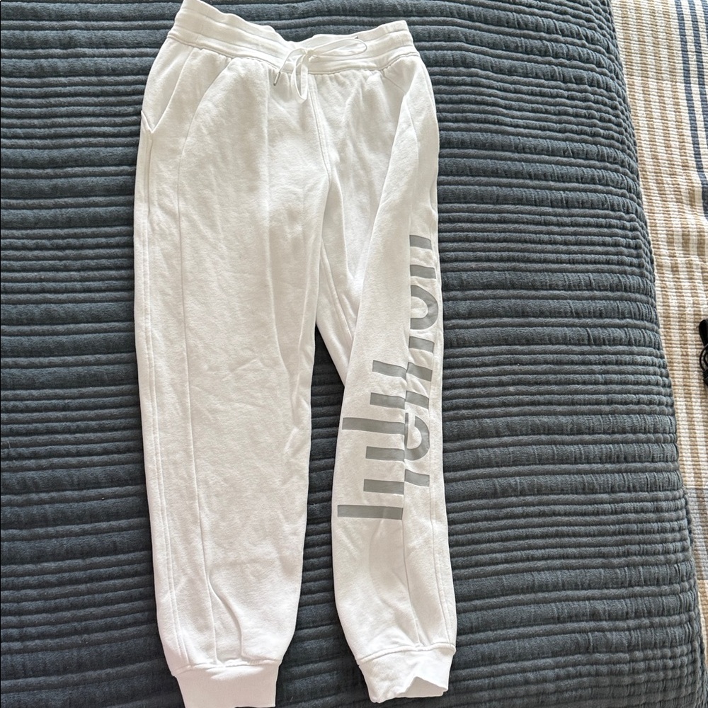 White womens Sweatpants with Side Logo